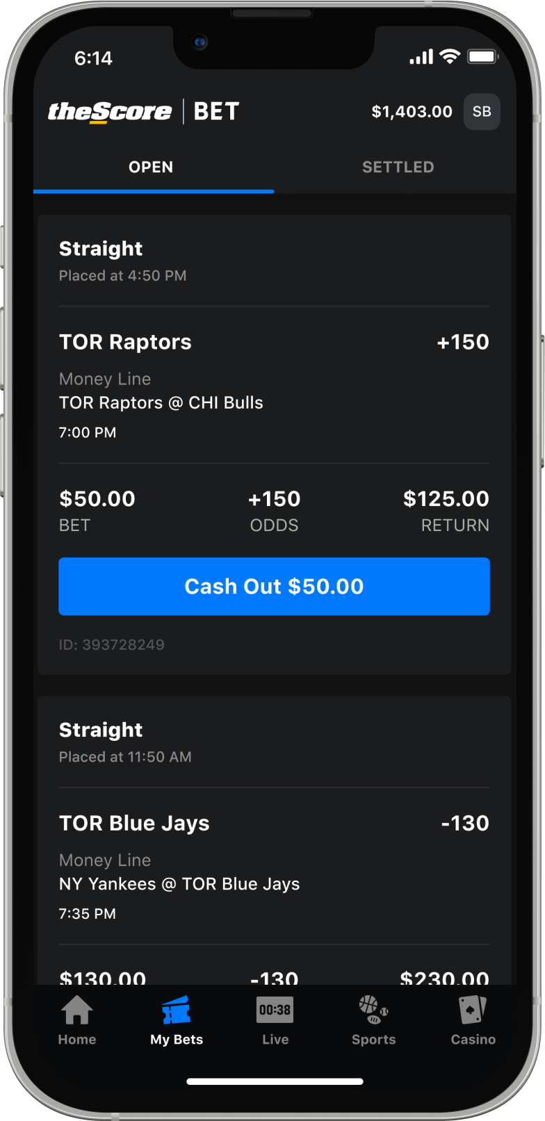 theScore Bet Matchup page
