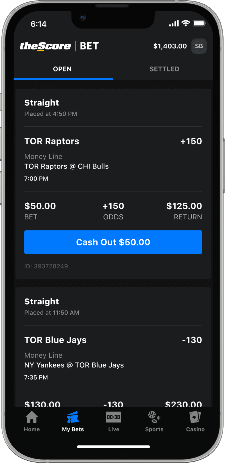 theScore Bet Matchup page